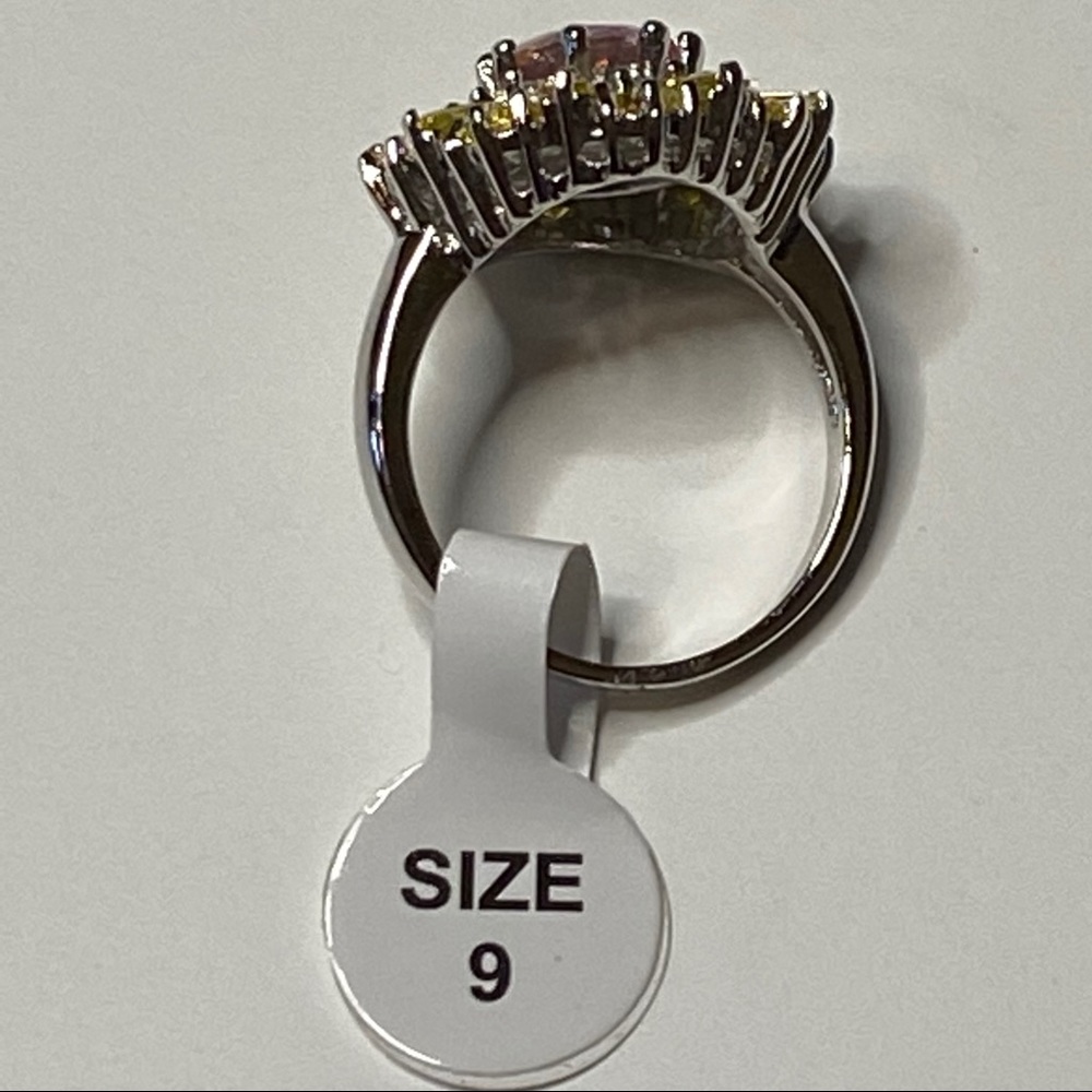 Flowered yellow and pink stone 925 ring - Picture 3 of 4